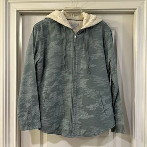 Sherpa lined hoodie with feminine camouflage print